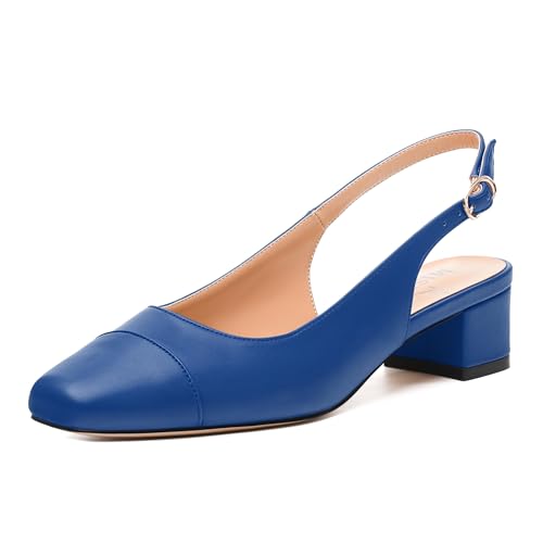 Womens Sqaure Toe Block Heel Slingback Pumps