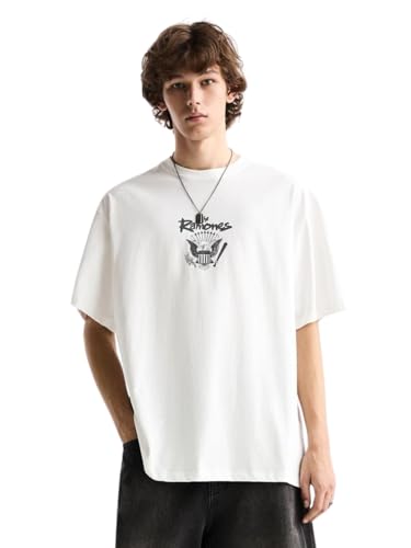 Image of GRECIILOOKS Men's Cotton Blend Oversized Fit T-Shirt Half Sleeve Oversized Round Neck Longline Drop Shoulder | Colorful Printed Men t-Shirt