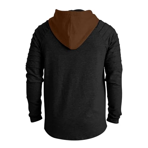 Men's Hoodies Shirt Vintage Medieval Hooded Lace Up Tops Casual Long Pleated Sleeve Patchwork Tops2