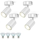 【6W 4000K Bombillas incluidas】Los foco de interior vienen con 4 bombillas GU10 de 6W (4000K), su luz blanco natural crea una atmósfera agradable y una iluminación ambiental en cualquier interior. Estos focos LED interiores de techo consume un 90% menos de energía que las lámparas incandescentes. Tamaño de la base de las focos de techo salon: φ8cm x H2.5cm, tamaño de la pantalla: φ5.3cm x H7.3cm, tamaño de las bombillas: φ5cm x H 5.3cm.