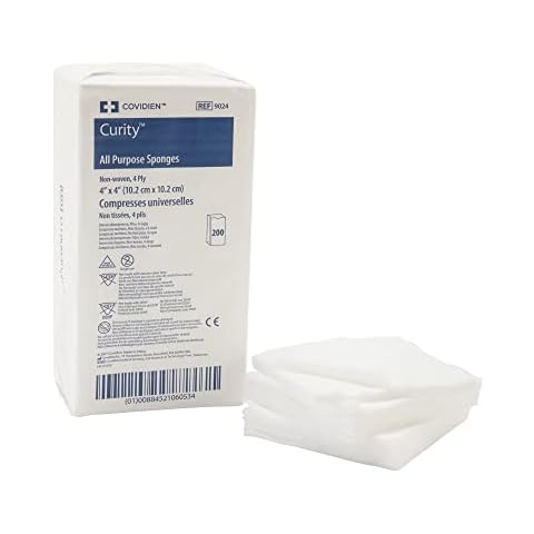 Covidien 9024 Curity Non-Woven All-Purpose Sponge, Non-Sterile, 4" W x 4" D 4-Ply, (Pack of 200) Cover