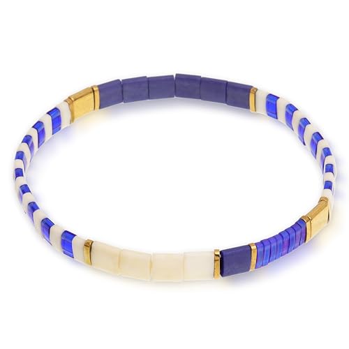 Sonateomber Tila Flat Beaded Stretch Bracelets for Women, Trendy Stackable Colorful Beads Bracelet Outfit Accessories Jewelry Gift