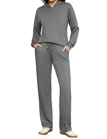 Totatuit Damski strój sportowy elegancki sweter z kapturem szerokie spodnie ze sznurkiem Wygodny styl casual, Szary, L
