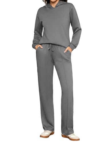 Totatuit Damski strój sportowy elegancki sweter z kapturem szerokie spodnie ze sznurkiem Wygodny styl casual, Szary, L