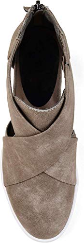 Brinley Co. Womens Seb Athleisure D'orsays Criss-Cross Sneaker Wedges Taupe, 8.5 Regular Us #TOP2