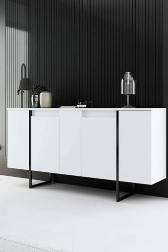 Dmora Credenza Betel, Buffet da Soggiorno, Madia da Salotto, Dispensa da Cucina, 160x35h80 cm, Bianco e Nero