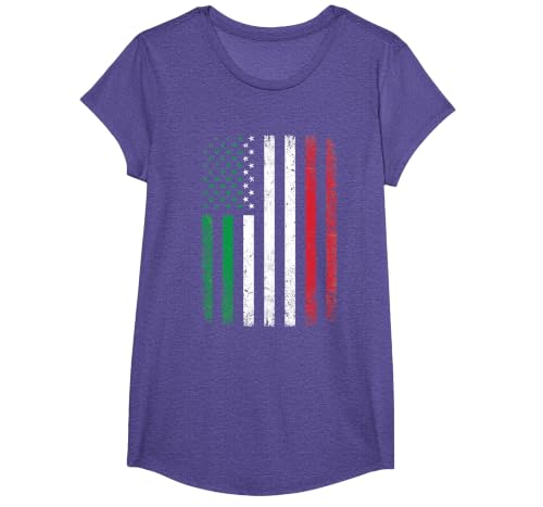 Italy USA Flag 4th of July Patriotic American Italian Flag T-Shirt, Girls, Purple Heather, Large