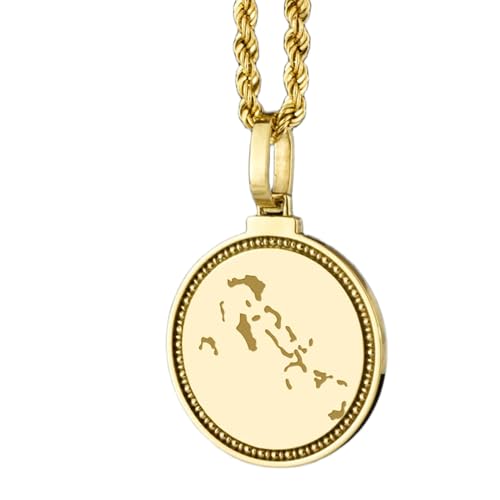 LKBEADS Pendentif rond en argent sterling 925, gravé d'une carte des Bahamas (25 mm), plaqué or, bijou de voyage unisexe | LK_EGMP_0174