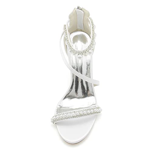 Women's Bridal Shoes Open Toe High Heel Ankle Strap Dress Shoes Casual Formal Wedding Party Pumps Sandals with Pearl4