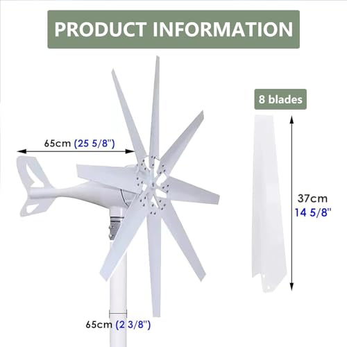 8000W Wind Turbine Generator Kit, Breeze Power Generation Wind Turbines Generator, For Home Use, Weather Stations,Blue-24V