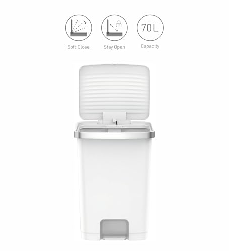 Image of Obsessions EKO 70L Plastic Step Bin with Pedal, Large Capacity Trash Can Ideal for Home, Kitchen and Office, White