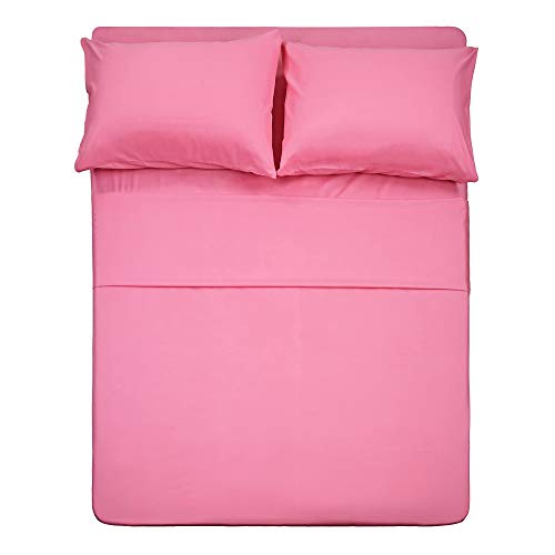 4 Piece Bed Sheet Set (Full,Peach Pink) 1 Flat Sheet,1 Fitted Sheet and 2 Pillow Cases,Brushed Microfiber Luxury Bedding with Deep Pockets