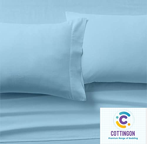 Image of Cottingon 5 PCs Split King Sheet Sets for Dual Adjustable Beds, Soft Luxury Microfiber XL Sheets for King Size Mattress Fits 15 to 18 deep Pocket, Light Blue