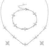 Yolev Silver Jewelry Set for Women Dainty CZ Flowers Bracelet Earring and Necklace Set Elegant Jewelry Bride Stack Jewelry Set for Wedding Day Prom Brides Gifts