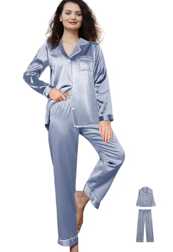 3Pcs Satin Pajama Sets For Women XS-3XL Womens Silk Pajamas Set Silky Sleepwear Nigtwear Loungewear Long Pj Set4
