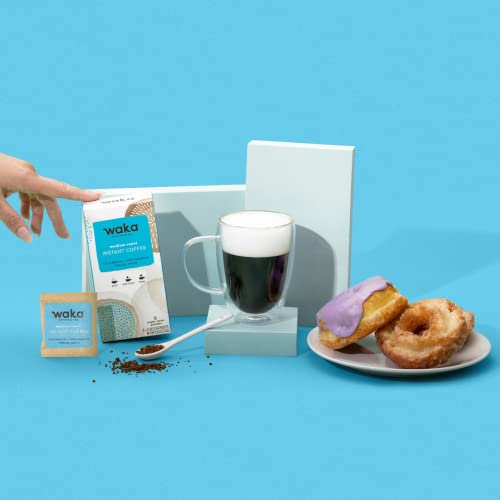 Waka Instant Coffee, Medium Roast - 100% Arabica Colombian Beans, Freeze Dried Granules, No Additives - Single Serve Packets for Quick Hot and Iced Coffees (24 Individual Coffee Packets)