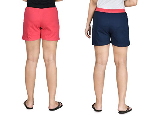 Image of Club A9 Women's Cotton Printed Shorts | Short Pants | Hot Pants (Pack of 2) (XL, Dark Pink, Navy Blue)