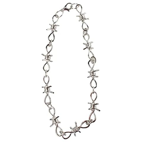 WEISUO Punk Thorns Metal Barbed Wire Chain Necklace Silver Jewelry for Men Women Cover