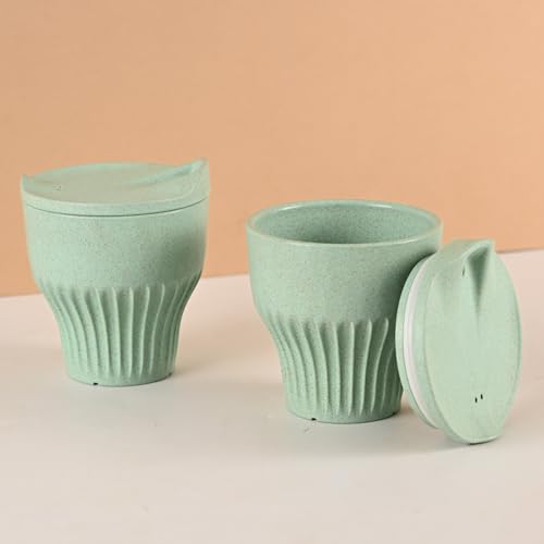 Image of Eha Earth Friendly Rafter Coffee Mug with Lid | Tea Cup Set | 250 ml | Made with Rice Husk | Microwave Safe Mugs for Gifting | 2 Unit | Celeste