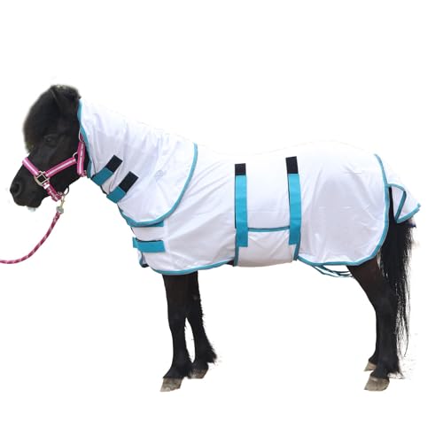 Image of Fly Sheet for Mini Horse /Pony /Foal & Weanling /Yearling /Donkey - Detachable Neck Cover & Belly Wrap, Lightweight Airflow Mesh Summer Sheet for Pasture & Stable, UV Protection White 58 inch