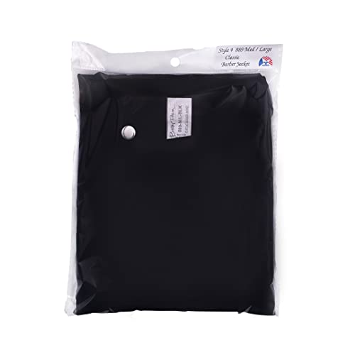 Betty Dain Classic Barber Jacket, Barber Design, Band Collar, Shoulder Snaps, Single Chest Pocket, Concealed Side Zipper Closure, Soft Cotton/Polyester Blend, Machine Washable, Black, Medium/Large2