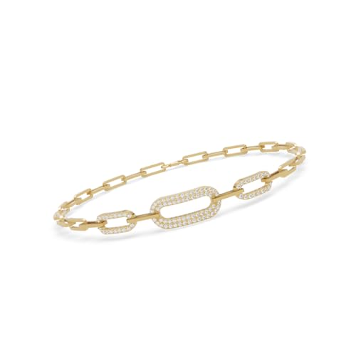 TimeLess Classics 14K White and Yellow Gold Natural Diamond Paperclip Link Bracelet for Women Comes with Secure Lobster Clasp, An Ideal Jewelry Gift for Occasions (J-K Color, I2-I3 Clarity)