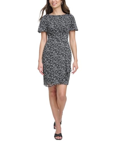 Image of DKNY Women's Short Sleeve Boat Neck Side Ruched Dress