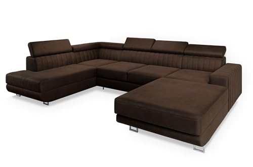 Masseno Ecksofa Siena L-S mit Schlaffunktion U-Form, Sofa mit Bettkasten, Wohnzimmersofa, Couch, Soffa, Bettsofa, Couchgarnitur- Braun, Monolith 29 Masseno Ecksofa Siena L-S mit Schlaffunktion U-Form, Sofa mit Bettkasten, Wohnzimmersofa, Couch, Soffa, Bettsofa, Couchgarnitur- Braun, Monolith 29