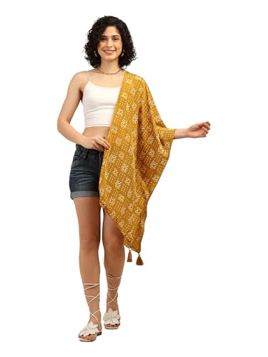 Image of KE KANHA EXPORTS Scarf for Women Boho | Border Print Stylish | Stole for Women Breathable Summer Beach Wrap with Tassels | Multicolour |180 x 50 cm FREE Scrunchie Included