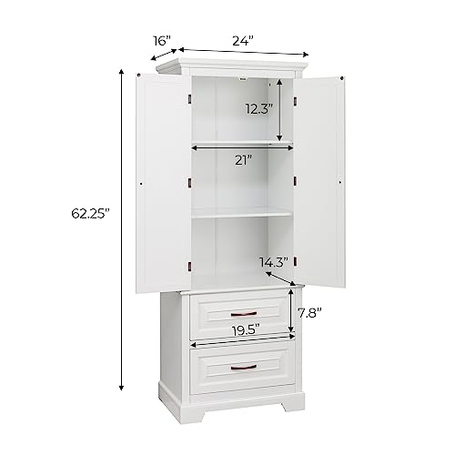 Teamson Home St. James Freestanding Adjustable Shelves 2 Drawers 5 Spaces and 2 Doors Wooden Linen Tower Storage Cabinet, White - Image 3