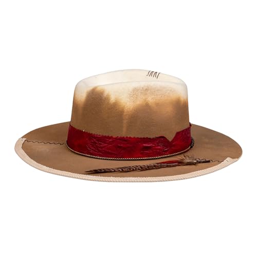 Image of RUEDIGER Vintage Wide Brim Fedora Hats 100% Wool Stiff Felt Hat Rancher Hat with Lightning Logo Handmade Distressed /Burned