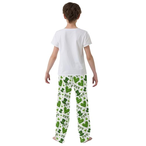 Shamrock Love Heart Leprechaun Hat Boys Long Pants Soft Trousers Elastic Waist Kids Lounge Bottoms with Pockets S-XL3