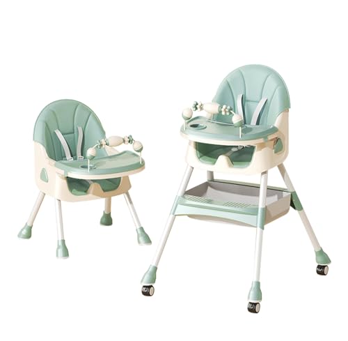Joyeuse Planet Chaise Haute bébé JEUVO, Fauteuil Enfant, 0-6 ans, Chaise haute bébé Pliable avec Barre de jeu, Double Plateaux, Repose-pieds, Réglable, Cadeau de naissance (Vert)