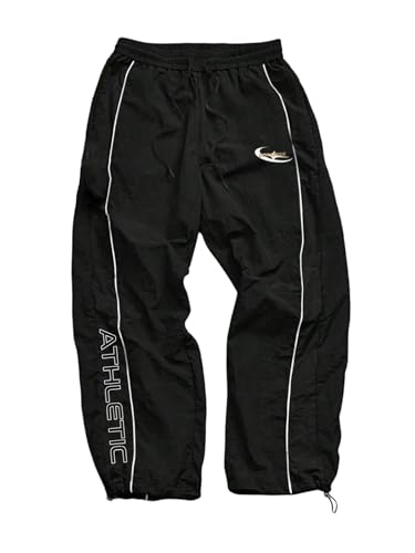 GORGLITTER Men's Wideleg Baggy Pants Y2K Contrast Piping Drawstring Sweatpants Fashion Streetwear Trousers Black Graphic Medium