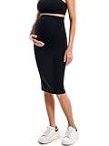 MOMANDA Women' s Maternity Skirt High Waist Midi Pencil Skirt with Slit Stretchy Pregnancy Casual Black X-Large