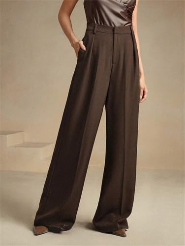 Women's High Waist Casual Wide Leg Palazzo Pants Business Work Trousers Long Straight Suit Pants Flowy Trousers with Pockets3