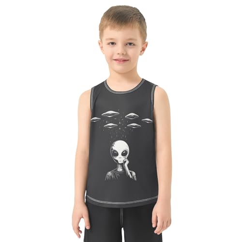 Boys Tank Top Shirts UFO Spaceship and Alien Sleeveless T-Shirts Crew Neck for Kids Clothing Children2