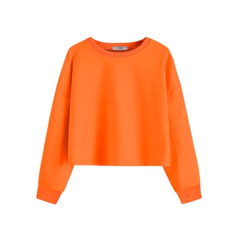 Image of Arshiner Girls Crop Tops Kids Long Sleeve Pullover Sweatshirts Girls Cropped Crewneck Sweatshirt for Teen Girl