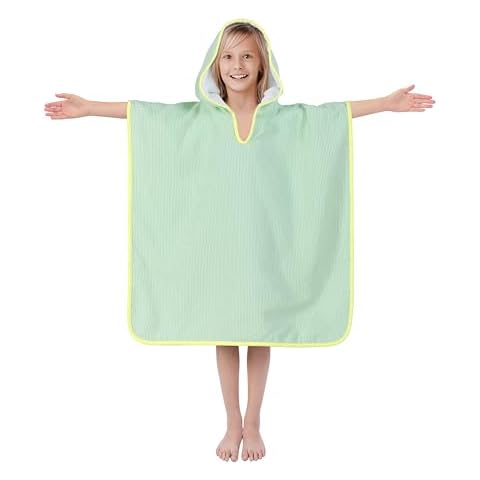 THOVSMOON Hooded Towels for Kids,Toddler Bath Towel Swim Cover Up for Ages 3-10 Girls Boys Pool Towels Soft Thick 30"x30" Microfiber Poncho Towel（Green） Cover