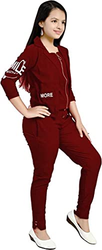 Image of Girls' Cotton Lycra 2 PCs Maxi Dress (Maroon)