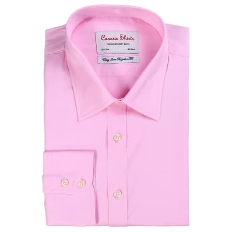 Canarie Shirts Men's Formal Shirt Pink Twill Button Cuff Regular Fit Easy Iron Luxury (18 inch) Cover