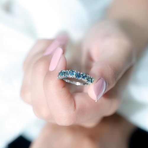 Natural London Blue Topaz Heart Eternity Band for Women, 4 mm Heart Shape Blue Topaz Ring, Aaa Quality - Ready To Gift4