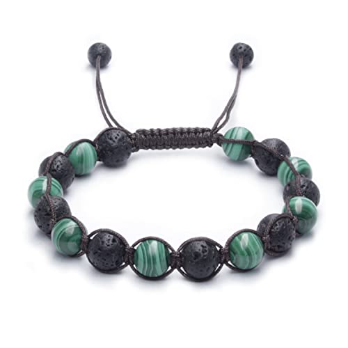 GENASTO Malachite Crystal Stone Lava Rock Beads Diffuser Bracelet Healing Crystals Beads Bracelet for Women Men