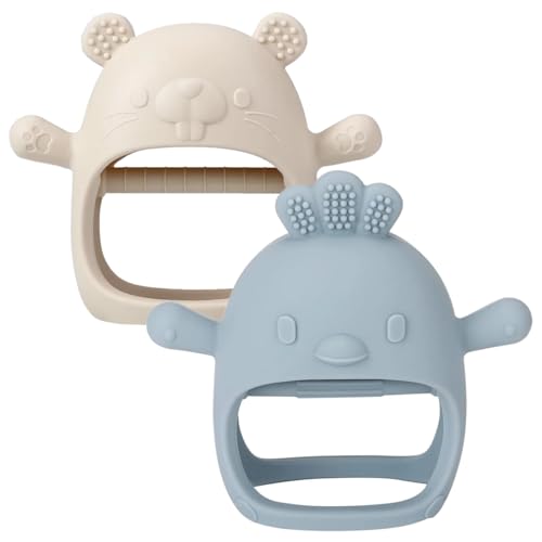 2 Pack Baby Teething Toys Teether for Baby Silicone Mitten Teething Toys for Babies Newborn Teethers Toys 0-3-6-12 Months Chew Toys Hand Pacifier for Soothing Teething Pain Relief