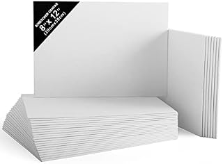 Belle Vous 28 Pack Canvases - Primed Canvas for Painting 20 x 30cm (8 x 12 inches) - Blank Canvas Panels - Artist Canvas Board - White Cotton Canvas Suitable for Acrylic, Oil Painting, Sketching