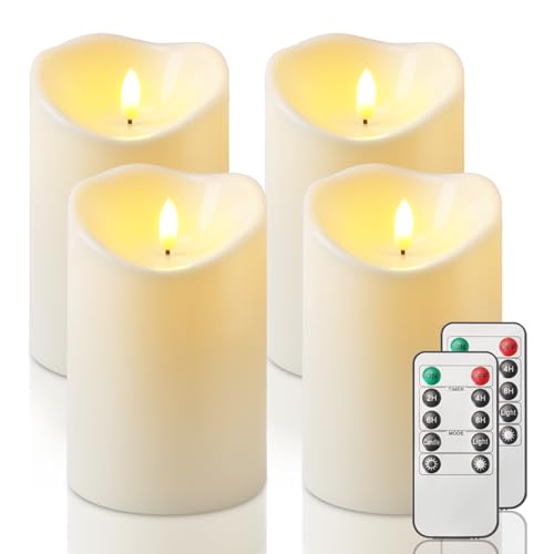 Image of Homemory 4 inchx6 inch Outdoor Waterproof Flameless Candles with Timers and Remote Control, Battery Operated Candles, LED Plastic Candles, Ivory White, Set of 4