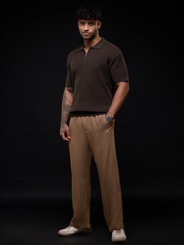 Image of The Souled Store Jacquard Polo: Midnight Wave Men and Boys Short Sleeve Spread Collar Navy Blue Solid Cotton Casual Everyday Officewear Regular Fit Polos