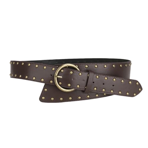 AIBEARTY Women's Vintage Rivet Wide Buckle Belt Punk Gothic Western Cowboy Leather Y2K Waistband for Dresses2
