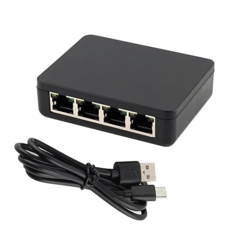 GMBYLBY Ethernet Splitter 1 to 4 Gigabit Networking Hubs 1000Mbps RJ45 Adapter with USB C Power Cable for Computers and Routers