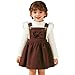 Fleece Dress Set Long Sleeve Ribbed T-Shirt Bow Overall Dresses Suspender Skirt Set Fashion Fall Winter Fuzzy Clothes Brown